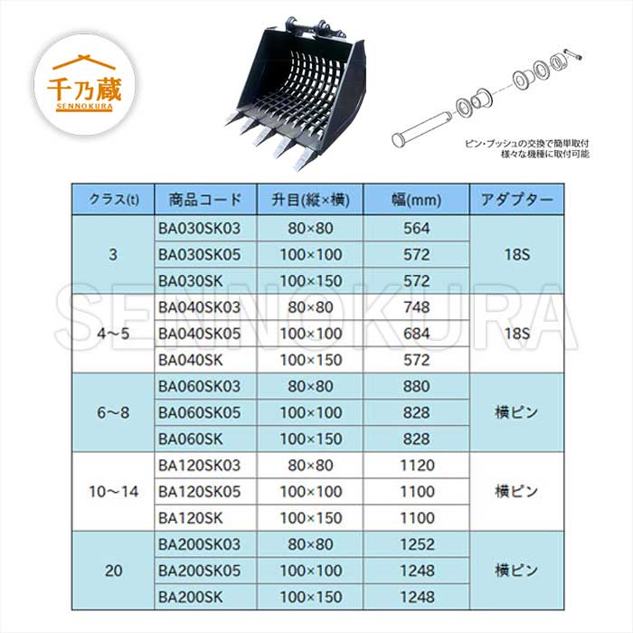 スケルトンバケット 4tクラス 684幅 100×100 / 建設機械部品販売
